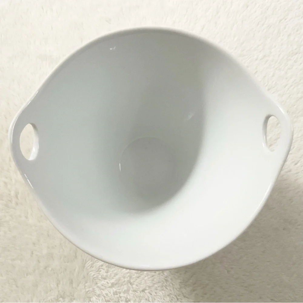 Crate & Barrel Kai White Porcelain Serving Bowl Modern Scandinavian Handles